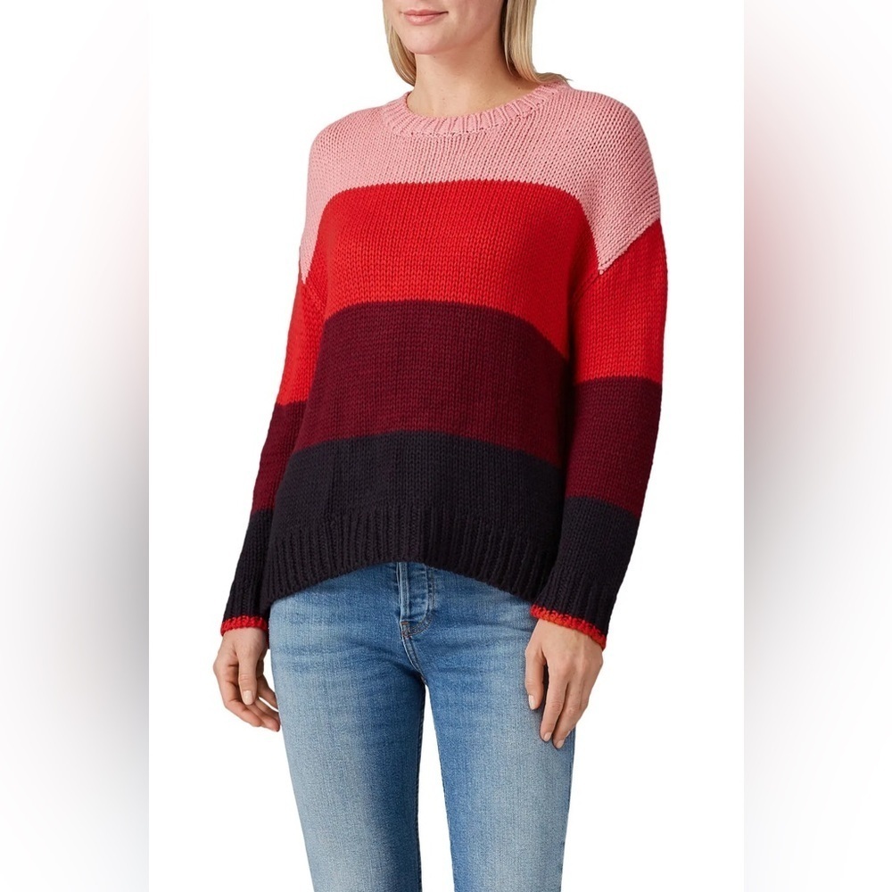 Sundry Scarlett Multi Stripe Red Color
Block Wool Blend Crew Sweater Size Small
